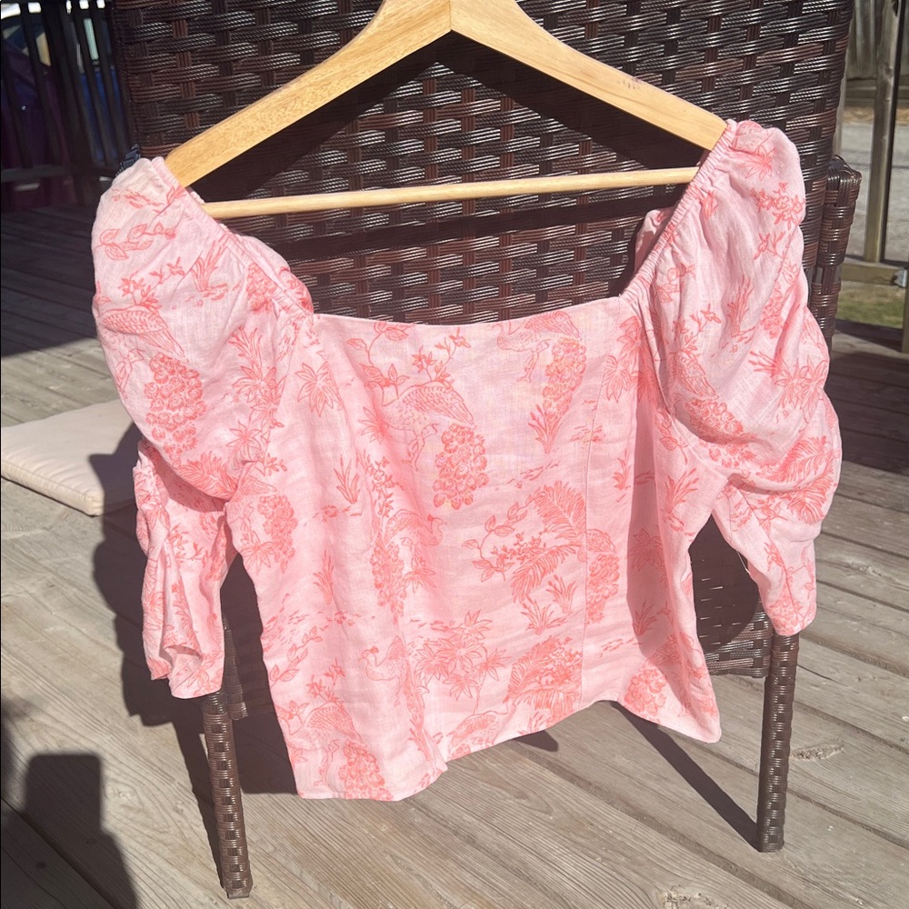 100% Linen Floral Pink Women's Top